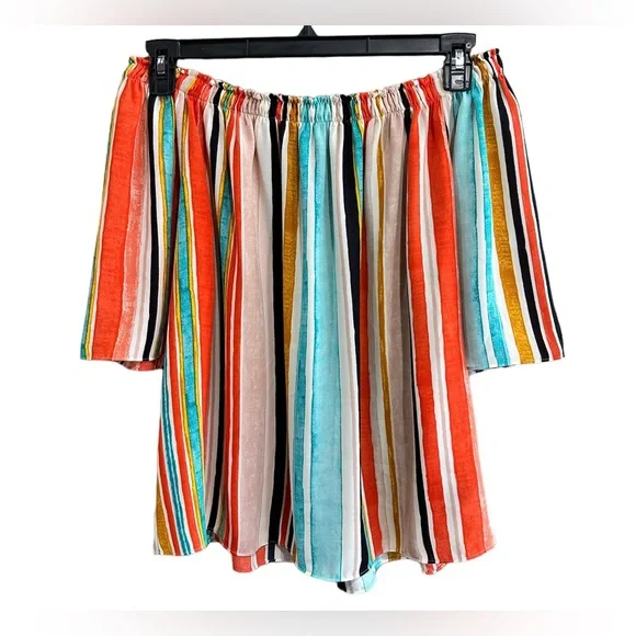 NEW Mossimo Womens Watercolor Stripe Off The Shoulder Flutter Sleeve Top ~M NWT - Picture 4 of 14